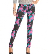 In living color: Celebrity Pink Jeans' floral-print skinnies fill your world with the kind of neon-brightness that totally lights-up a dreary day.