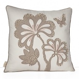 Vivid blue embroidered flowers stand out against a bright white field in this decorative pillow by kate spade new york.