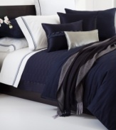 This Windsor Navy duvet cover from Hugo Boss is the perfect finishing touch for your bedding ensemble. 350-thread count cotton sateen fabric provides endless comfort. Button closure.