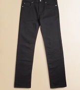 Designed for a stylish, comfortable fit, these jeans feature an adjustable waist and just the right amount of stretch. Adjustable waistButton closureZip flyFront whiskeringFive-pocket styleBelt loopsMetal rivet details 98% cotton/2% spandexMachine washImported