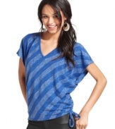 Go all out adorable in a top from BCX that flaunts a drawstring at the side and super-cool stripes!