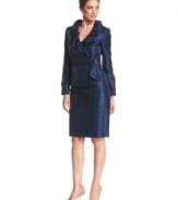 An elegant affair calls for all-out glamour. A sparkling removable brooch puts the finishing touch on this refined, ruffled suit from Kasper.