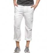 Rull up to the weekend's activities in a pair of these adjustable cuff cargo pants from INC International Concepts.