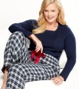 Time flies when you're cuddled up! Watch winter blow through while you're wrapped in the soft cotton of this top and plaid pajama pants by Nautica.