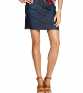 A classic denim skirt in a versatile dark wash is essential for spring -- try this one from Lucky Brand Jeans!