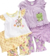 She'll be eager to head off to dreamland and play with her pals in this fun shirt, short and pant pajama set from Little Me.