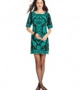 Alfani's shift dress looks lavish with this posh brocade-inspired print.