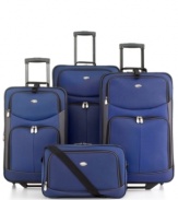 Meet your answer to fast travel, this comprehensive set includes every size suitcase that your dream vacation could demand. Each durable piece features exterior zip pockets for keeping travel must-haves right at hand and fully-lined interiors that pack in every essential with ease. 5-year warranty.