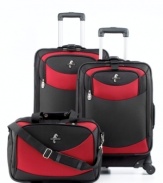 Jet away now-experience the ease and excellence of spinner mobility! Two uprights and a carryall tote make traveling a real breeze, offering ample space to pack in all of the essentials and a lightweight simplicity that propels you forward. 10-year limited warranty.