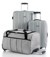 Hardside protection for easy travel. The dependable features that truly count are all packed in-two durable uprights expand for greater packing capacity and roll with the punches on easy-glide wheels guided by a retractable handle system. The rolling duffel makes the perfect carry-on companion with comfort in any way you carry. 3-year warranty.