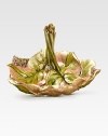 An absolutely stunning heirloom ring dish, handcrafted in a leafy design from 10K goldplated pewter with glimmering Swarovski crystal embellishment. Swarovski crystals 10K goldplated pewter 2¾H X 4¼ diam. Made in USA 