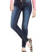 Go bold in a pair of skinny jeans that boasts contrast-color topstitching and a fade effect that's so extreme! From Tinseltown.