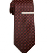 Get spotted. With a tonal dotted pattern, this Alfani RED skinny tie adds a note of texture to your dress wardrobe.