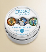 Packaged in a magnetic, reusable gift tin, three beautiful charms click onto any MOGO charm bracelet. With so many styles there is a charm to match every mood!Silvertone and resinMagnetic attachmentSuitable for ages 8 and upImported Please note: Bracelet sold separately. 
