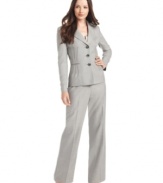 Evan Picone puts a fresh twist on a classic pantsuit: delicate pintucked details create a feminine, nipped-in waist.