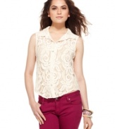 Feminine style gets straight laced with this top from American Rag -- a great pick that adds texture to your go-to denim!