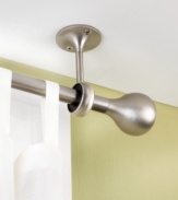 Hanging drapes or curtains in hard-to-fit places is not a problem with these convenient ceiling mount brackets. Each bracket secures into the ceiling or wall to create a sturdy system of support for your hanging rod. Featuring a versatile matte finish, these metal brackets complement most styles of decor.