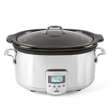 Oval 6.5-qt. Slow Cooker has stainless exterior, glass lid and ceramic inner bowl that you can take to the table.