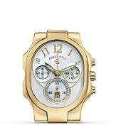 Philip Stein® oblong chronograph watch head in goldplate features Arabic numbers and 3-eye design.