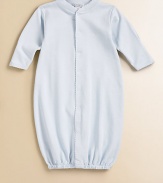 Pamper your little one with this soft, comfy and clever baby sack that converts to a coverall for easy dressing.Front button closure Snap bottom Legs have elastic cuffs Pima cotton Machine wash Imported Please note: Number of snaps may vary depending on size ordered. 