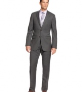 Not sure if the suit makes the man? Try on this slim-fit grey striped style from DKNY and see if you don't feel like a winner.