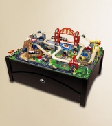 Kids can take control of an entire city with this fully-loaded train set with fun features, interactive pieces and a high-quality wood table.
