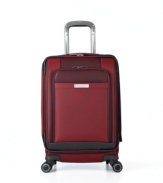 Travel on the luxurious side. Styled sleek and built smart, this carry-on glides on four 360º spinners that follow every twist and turn of travel. The graceful curves of the exterior hit to the sophistication of the fully-stocked & fully-lined interior, which features restraining straps, pockets and more.