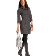 Mix comfort with fashion in this chic sweater dress from Style&co. Its cowl neckline, pockets and ribbed knitting will keep you warm and on-trend!