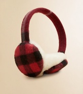 Classic check pattern adorns a toasty pair of cashmere earmuffs with plush shearling lining.Cashmere/ShearlingDry cleanImported