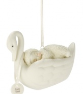 Commemorate a new member of the family with this precious Snowbaby ornament from Department 56. Crafted of pure porcelain bisque, a small child sits in a cradle declaring the sentiment: from God.