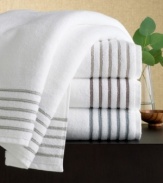 Extra plush but lightweight, this Hotel Collection washcloth is extraordinarily soft and absorbent without being overly dense. Three dobby stripes at the border add tailored detail to this luxury towel.