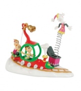 It's the picture of happiness down in Whoville, where young Who's are finally opening the packages, boxes and bags brought back by the Grinch. An essential collectible from the Department 56 Grinch Village.