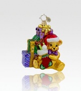 An artisan-crafted Christmas collectible in mouthblown glass, individually handpainted and glitter-dusted with one-of-a-kind charm you'll cherish forever. Tempered glass resists breakage 4 long Imported 
