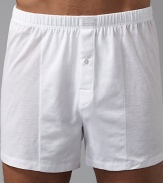 Soft mercerized cotton jersey boxer short has a looser fit for added comfort. Elasticized waist Single-button fly Machine wash Imported