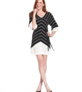 Studio M's latest sweater dress features a bold chevron pattern and a soft fabrication.