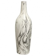 Big on style, this giant ceramic vase from Howard Elliot boasts a sleek bottle shape and swirling black glaze in off-white ceramic.