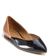 Elie Tahari's point-toe flats, in elegant black and tan patent leather, are a stunning alternative to pumps.