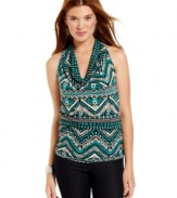 Wake-up your skinny jeans with this top from Pink Rose that boasts cowl neck design and a brilliant tribal-print!