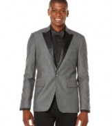 When a call for a jacket is required, this slim fit tuxedo by Perry Ellis fits the bill.