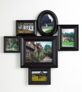 All for one. Expand your personal gallery with the Muchomix wall frame, featuring six unique designs with the same black finish and antique feel, all fused into one impressive display piece. From Umbra.