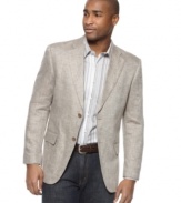 Step it up. Take your style from casual to cool and sophisticated with this herringbone blazer from Tasso Elba.