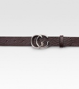 Leather belt with running GG buckle. Dark palladium hardware About 1¼ wide Made in Italy 
