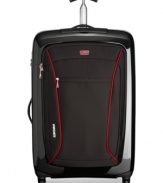 In a race of its own-Tumi and Ducati partner to change the face of travel with this sleek and innovative design. Life on the fast track demands sophisticated, innovative and bold solutions, which this fully-stocked upright puts on the map. Ready for any adventure with a hardside construction that provides more than enough space for extended trips, plus endless interior features, like organizational pockets and tie-down straps, that tackle travel on the fly. 5-year warranty.