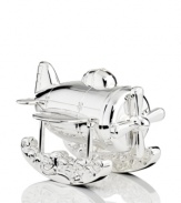 Silver-plated airplane coin bank lends a whimsical sensibility to saving pennies for a rainy day. Tarnish-resistant. 6¿ x 5¿.