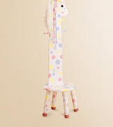 What could be more fun than a polka-dot pony stool that doubles as a coat rack? It's the perfect combination!Yarn trim for mane 13¾W X 42H Constructed of MDF Imported Recommended for ages 3 and up Please note: Some assembly may be required. 