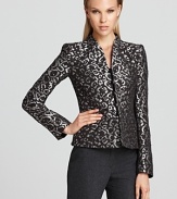 Wow them in the evening in this Armani Collezioni jacquard jacket, designed with a dipped neckline and concealed front placket for the height of elegance.