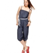 Hop into this denim jumpsuit from Tommy Girl on days when you're feeling sporty! It's the ultimate in comfy --and adorable -- style!