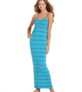 Multicolor stripes of the thick and thin variety add sporty style to this maxi dress from JJ Basics!