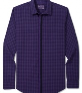 Look sharp in this stylish slim fit button down shirt by American Rag.