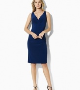 Adorned with vintage-inspired Art Deco crystal pins at the shoulder straps and a chic crossover neckline, a matte jersey dress is rendered in a slinky, ruched silhouette for an exquisite drape.